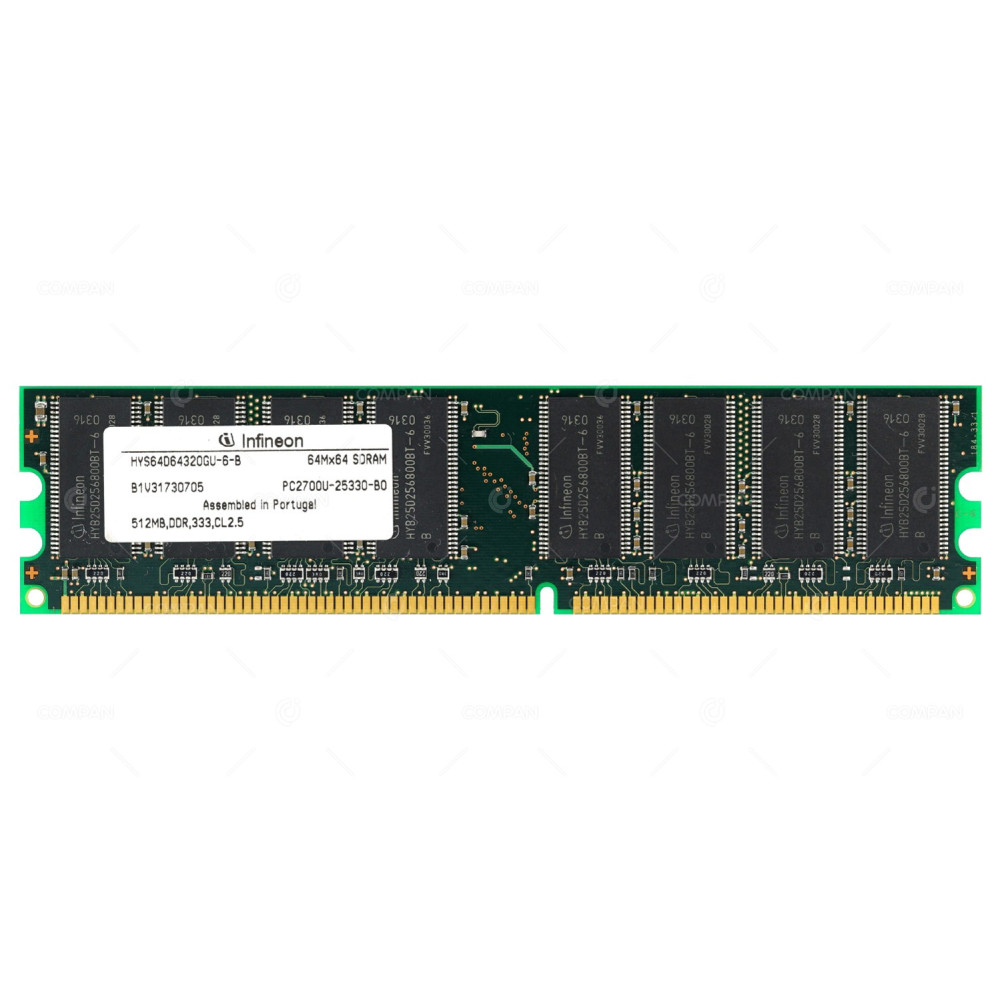 HYS64D64320GU-6-B INFINEON MEMORY 512MB PC2700U DDR 333MHZ 184 PIN CL2.5 2.5V 64MX64 NON ECC UDIMM SDRAM -